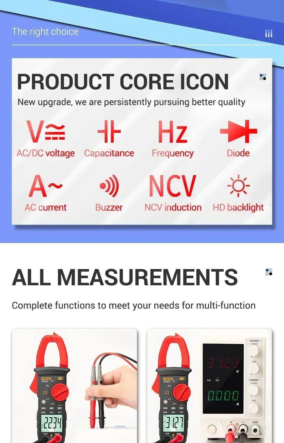 ANENG Clamp Meter Multimeter 4000 Counts Digital ST181+B19 AC Current Voltage Tester Ammeter Hz/Capacitance/NCV/Ohm Tester Tools