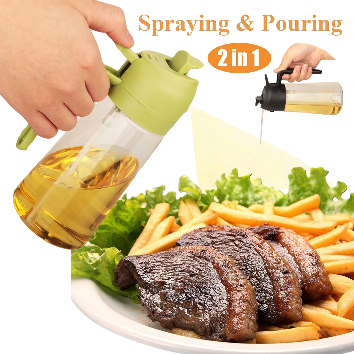 2-in-1 Oil Dispenser & Sprayer Bottle - 470ml Cooking Oil Mister - photo 2