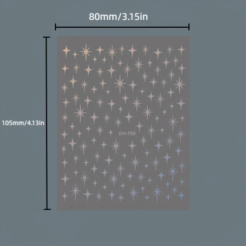 3 Set of Metal Laser Starburst Nail Art Stickers, Disposable Self-Adhesive Nail Stickers for Women DIY Artistic Decorative Acces
