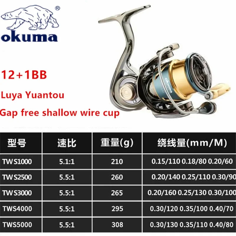 OKUMA all metal fishing reel shallow line cup rotating wheel 15KG anti seawater corrosion rotating reel1000-5000