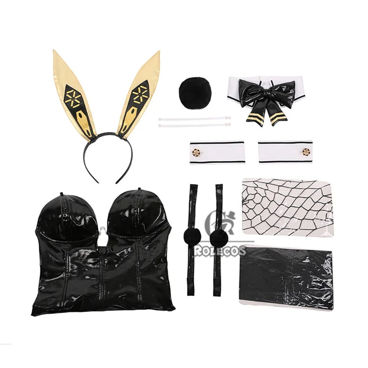 ROLECOS NIKKE Goddess of Victory Blanc Bunny Girl Costume Noir Bunny Suit Women Sexy Cosplay Suit White and Black Jumpsuits