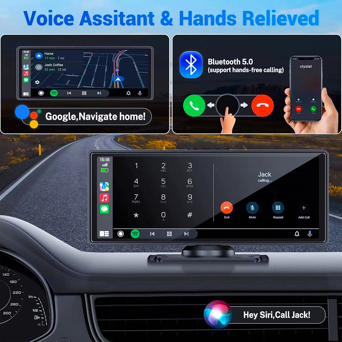 Pionray 10.26 inch Portable 4K Car DVR Wireless Carplay & Android Auto GPS Navigation Video Recorder Dashboard Dual Lens Wifi FM