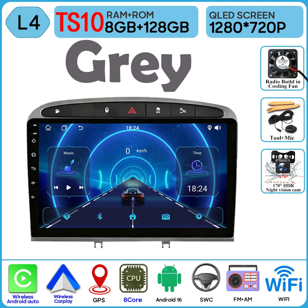 Android 16 Car Radio Player For Peugeot 408 1 2012 - 2020 For Peugeot 308 1 T7 2007 - 2015 Wireless Android Auto Touch Screen 4G
