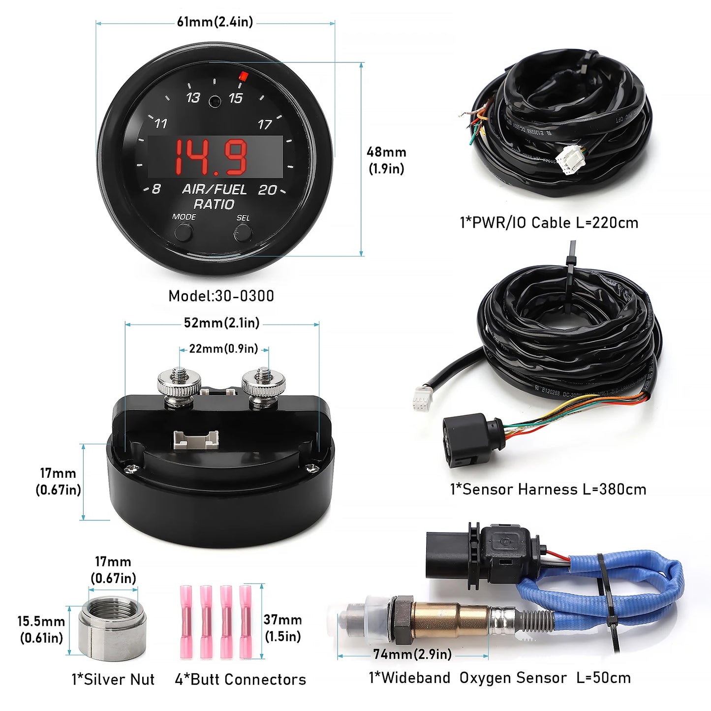 30-0300 AFR Wideband O2 Sensor Kit UEGO Wide Band LSU 4.9 Car Accessories Oxygen Sensor Gauge 0258017025 30-4110