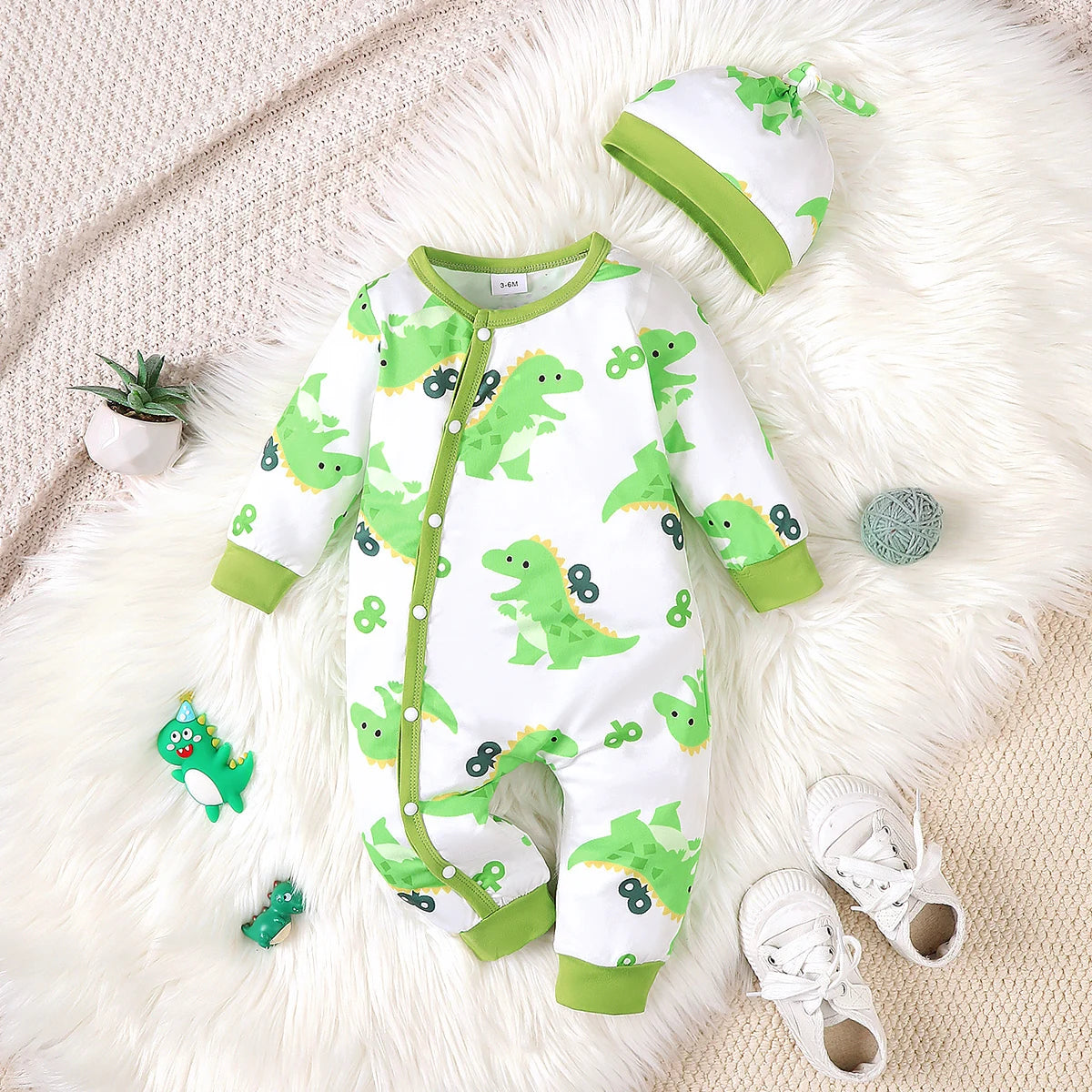 Baby Boy Bear Print Romper - Long Sleeve Button-Front Onesie - photo 7