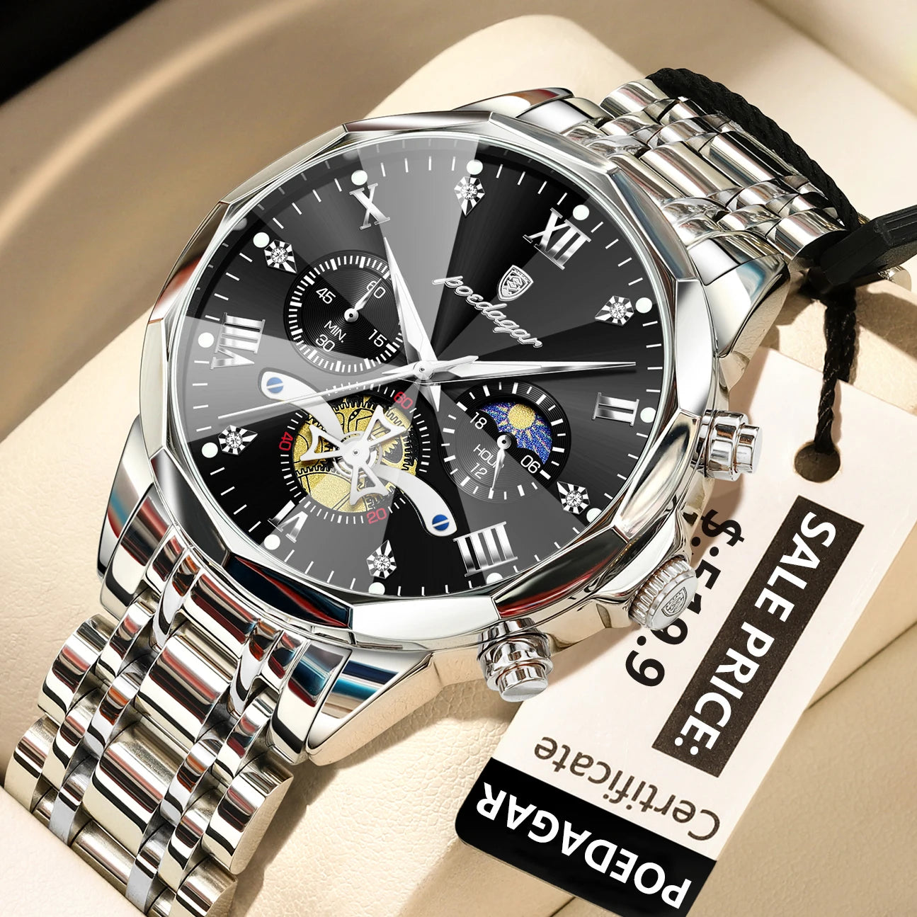 POEDAGAR Luxury Men's Quartz Watch – Waterproof Luminous Chronograph Stainless Steel Wristwatch (Model 938)