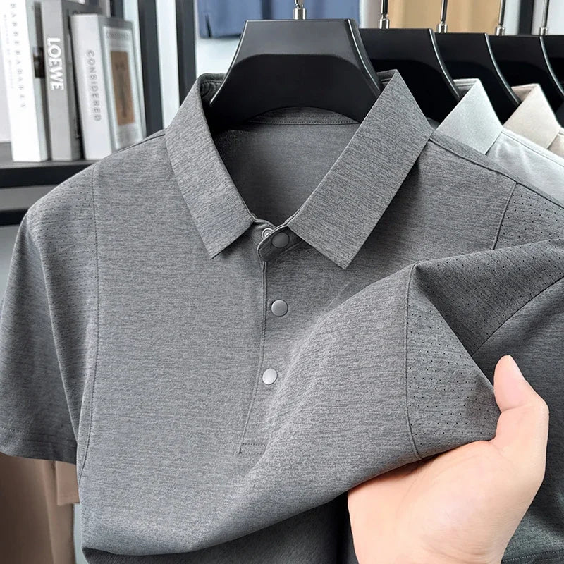 Men's Mesh-Spliced Polo - Breathable Short Sleeve, Casual Lapel