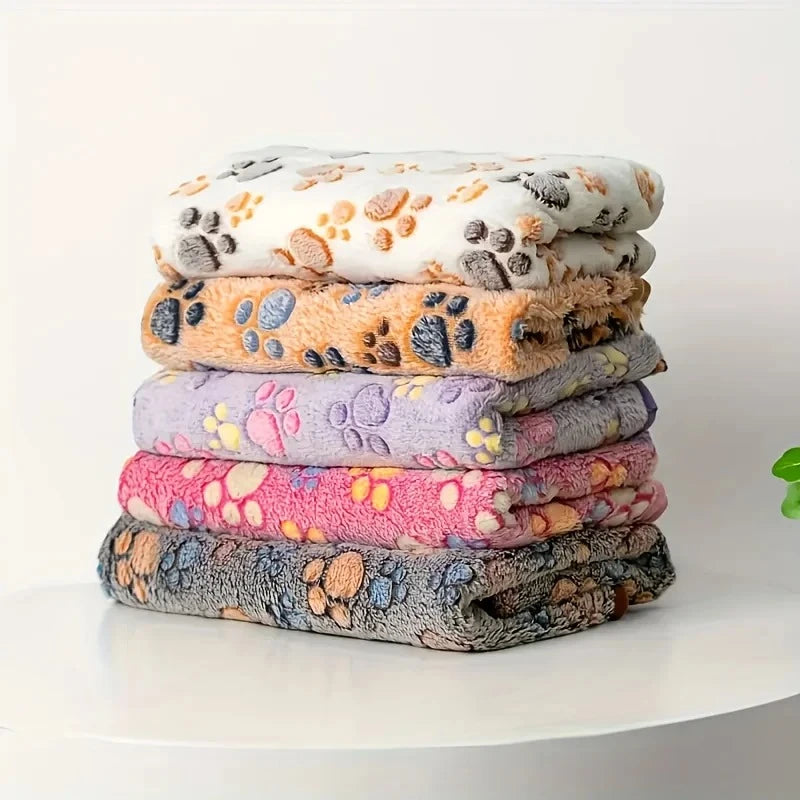 Flannel Dog Paw Print Blanket - Warm Pet Mat in 3 Sizes