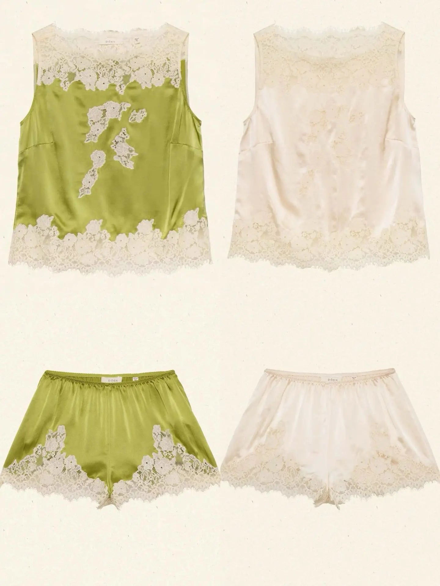 Soft Satin Lace Romantic French Lace Embroidered Satin Silk Sleeveless Vest Shorts
