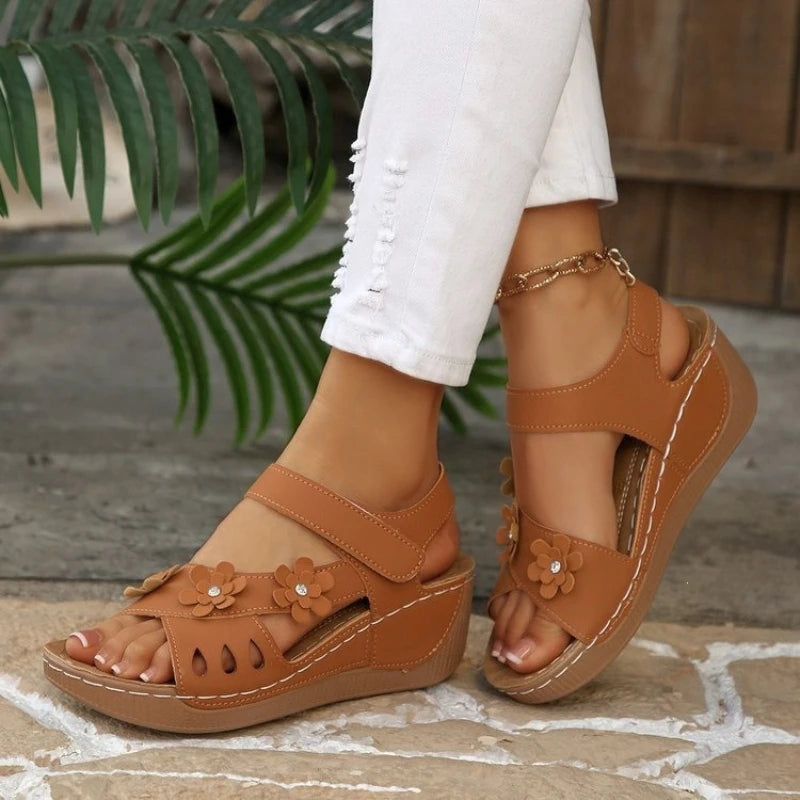 Women's Flower Wedge Sandals 2026 Summer Platform Sandals Chunky Heel Open Toe Beach Shoes Casual Outdoor Sandals