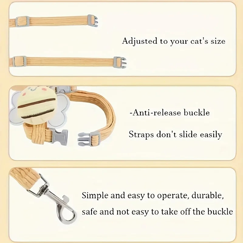 Cat Harness Set with Escape-Proof Leash, H-Shaped Red Adjustable Harness Leash