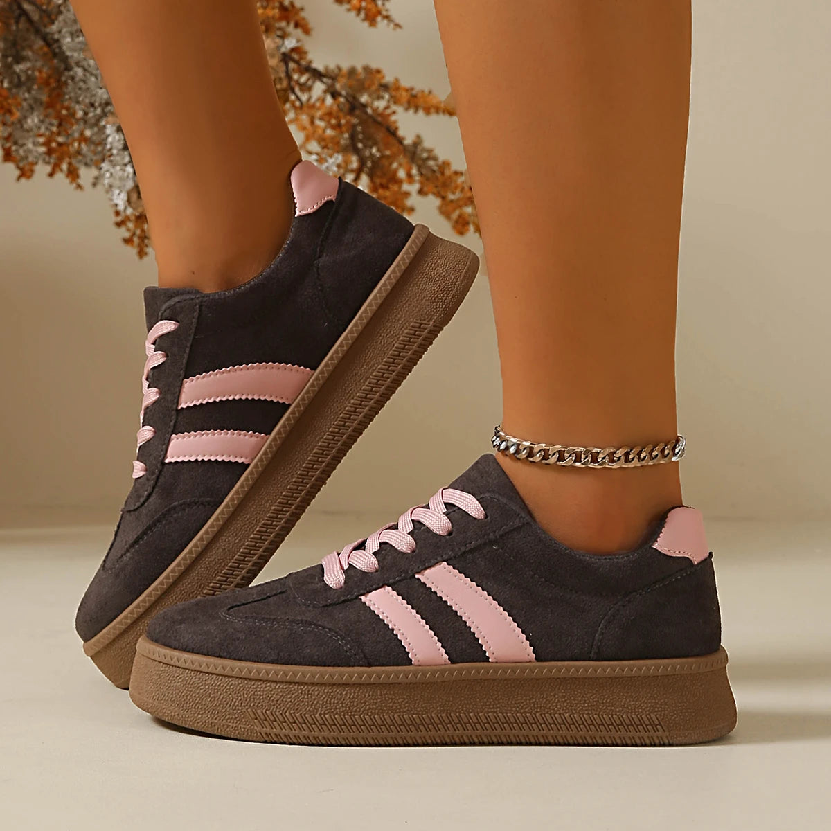 Suede Platform Sneakers for Women — Non-Slip Breathable Lace-Up Walking Shoes