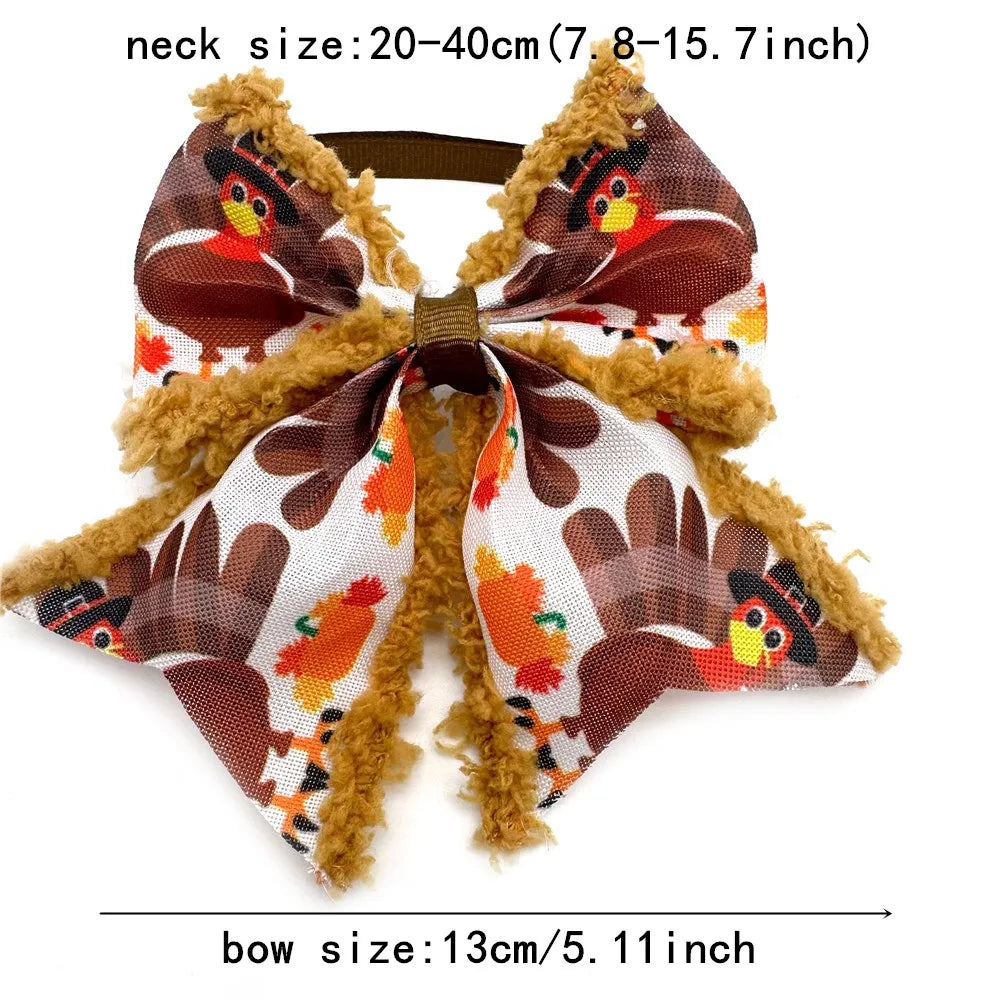 30/50pcs Fall Pet Product Dog Bowtie Necktie Fluffy Style Ties Thanksgiving Small Dog Bowtie Pet Dog Grooming Collar Accessoreis