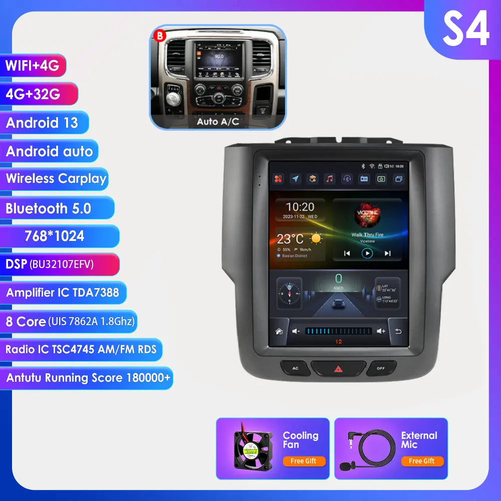 9.7" Tesla-Style Android Multimedia Screen — Dodge RAM 1500/2500/3500 (2013-2018)