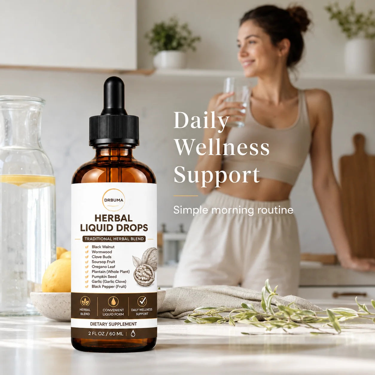 Natural Herbal Liquid Drops 60ml 2 oz, easily integrated into daily health regimens, daily health support for adults, traditional herbal formula, daily plant-based energy boost