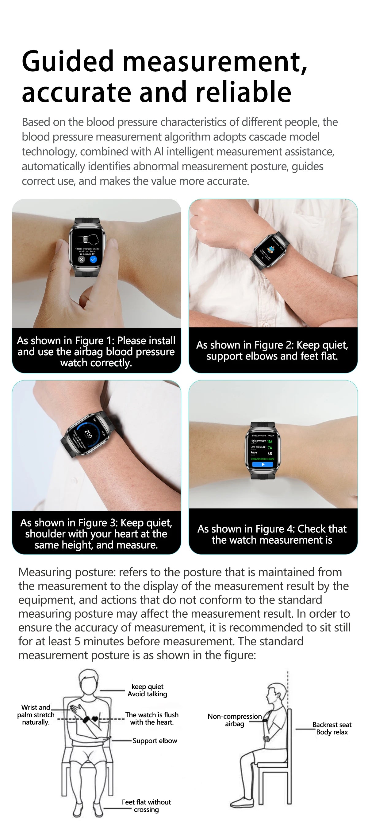 2026 New Upgrade AI Diagnostic  Airbag  Precise Blood Pressure Health SmartWatch Uric Acid ECG Blood lipids Smartwatch Men Women