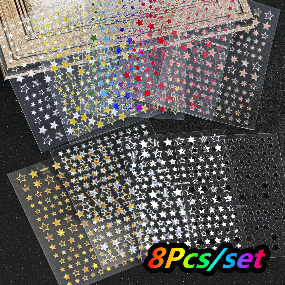 12Pcs/set Laser Silver Snowflake Nail Stickers Set  3D Winter Elk Snowflake Nail Art Decoration DIY Holographic Snowflake Slider