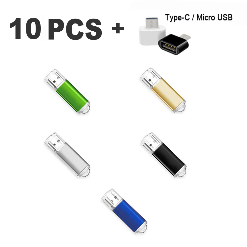 Color USB 2.0 Flash Drive 10-Pack — Bulk Mini Memory Sticks 4GB to 128GB