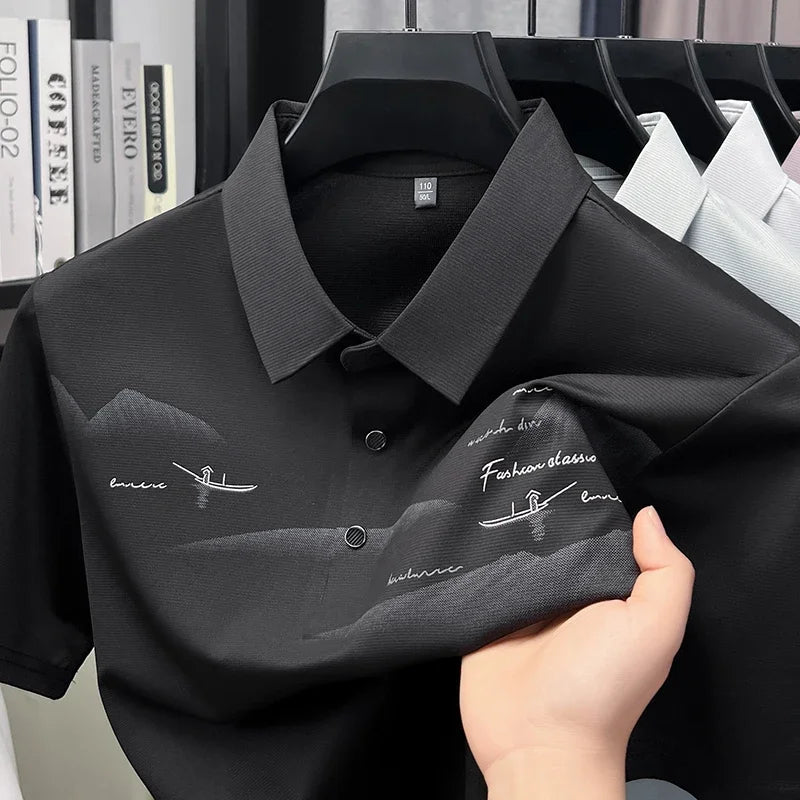 Men's Textured Mesh Polo - Cool-Touch Lapel, Two-Button Placket