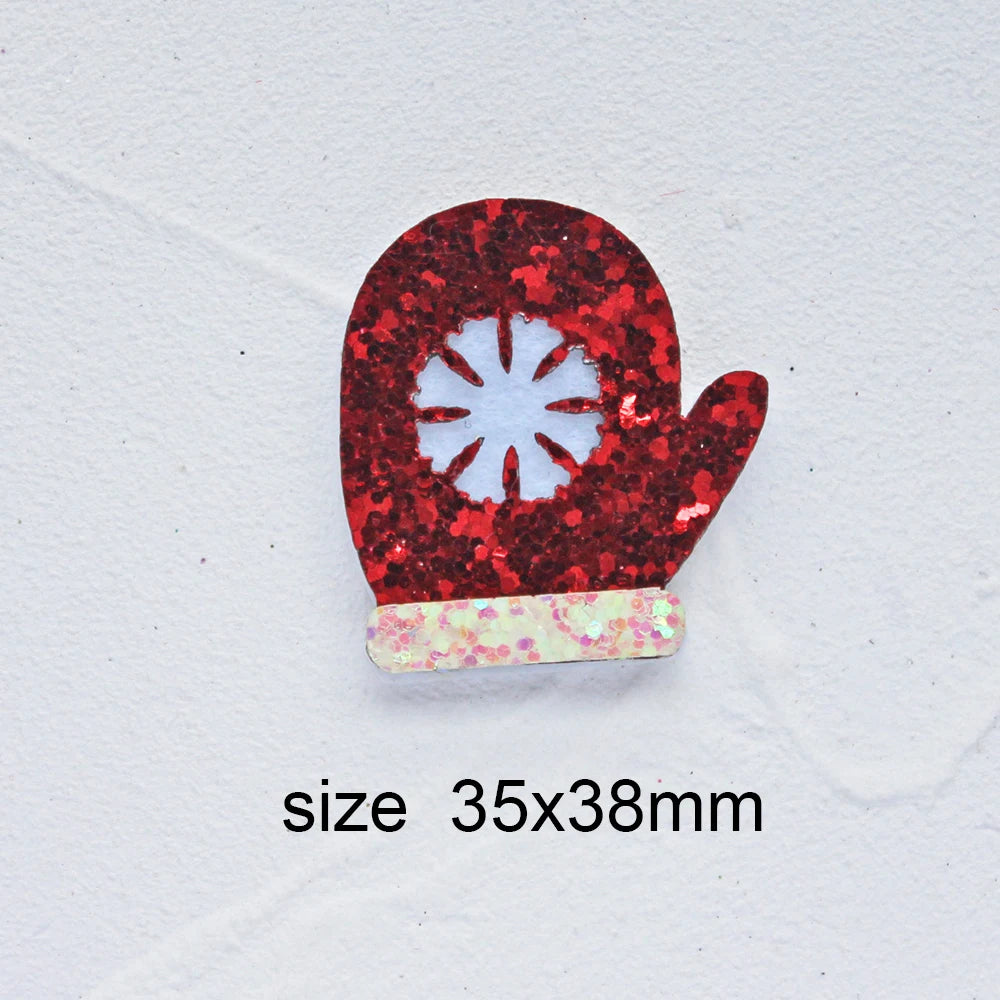 10pcs Glitter Padded Applique Reindeer with Red Nose  for DIY Christmas Hair Clips Bow Accessories Felts Supply Party Decor