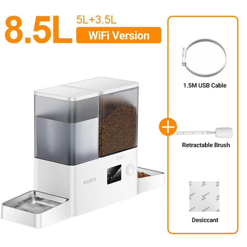 Automatic Pet Feeder with Water Fountain, 5L Food and 3.5L Water