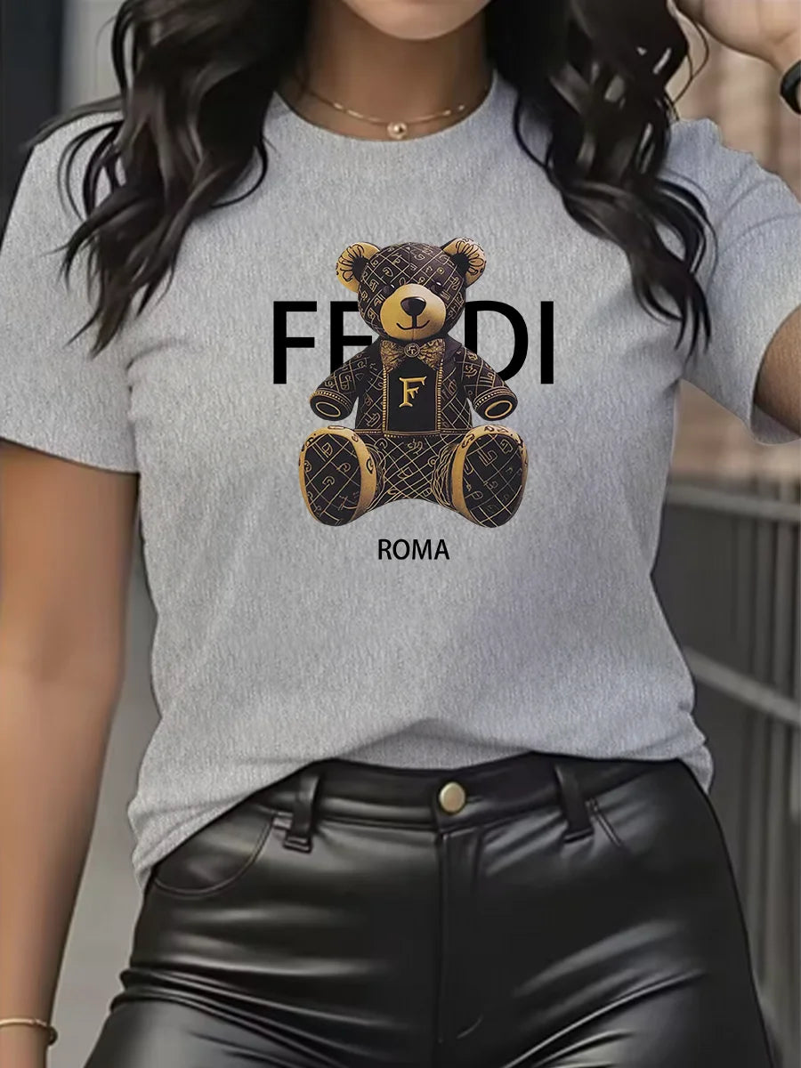Women's Teddy-Bear Graphic T-Shirt — Soft Crew-Neck Short-Sleeve Top