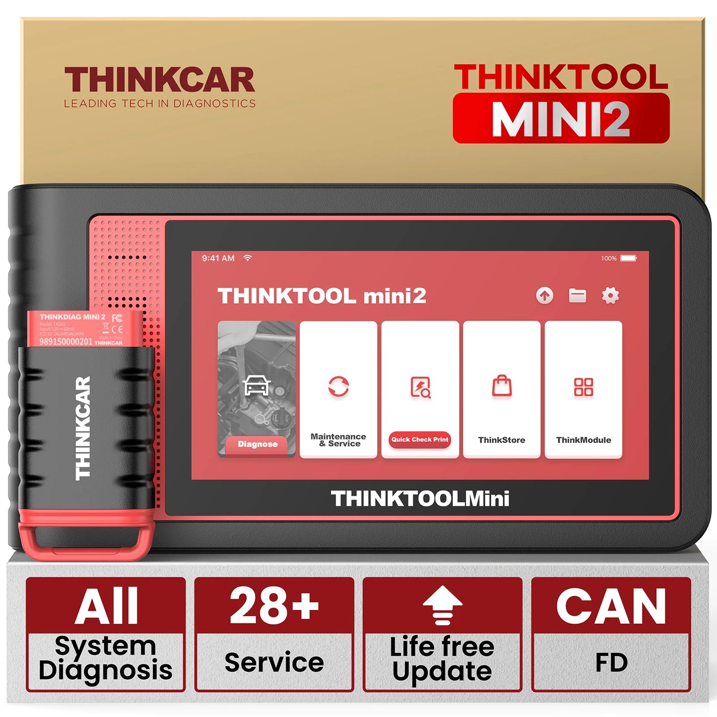 THINKTOOL MINI/MINI2 Car Scanner Auto All System Diagnostic Tool 28 Reset Scan Tool Bidirectional Control ECU Coding Code Reader