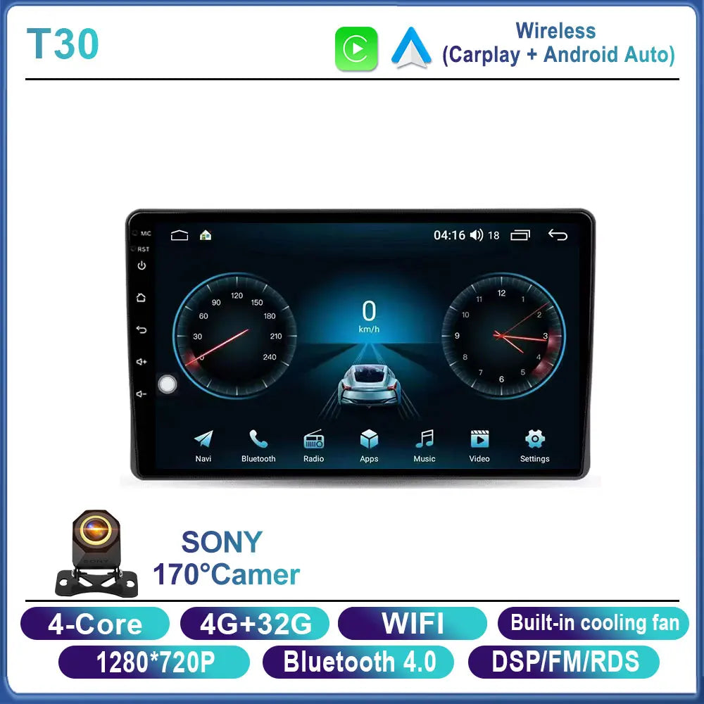 Car Stereo with Apple CarPlay & Android Auto, Compatible with Fiat Panda 169 (2003-2012)