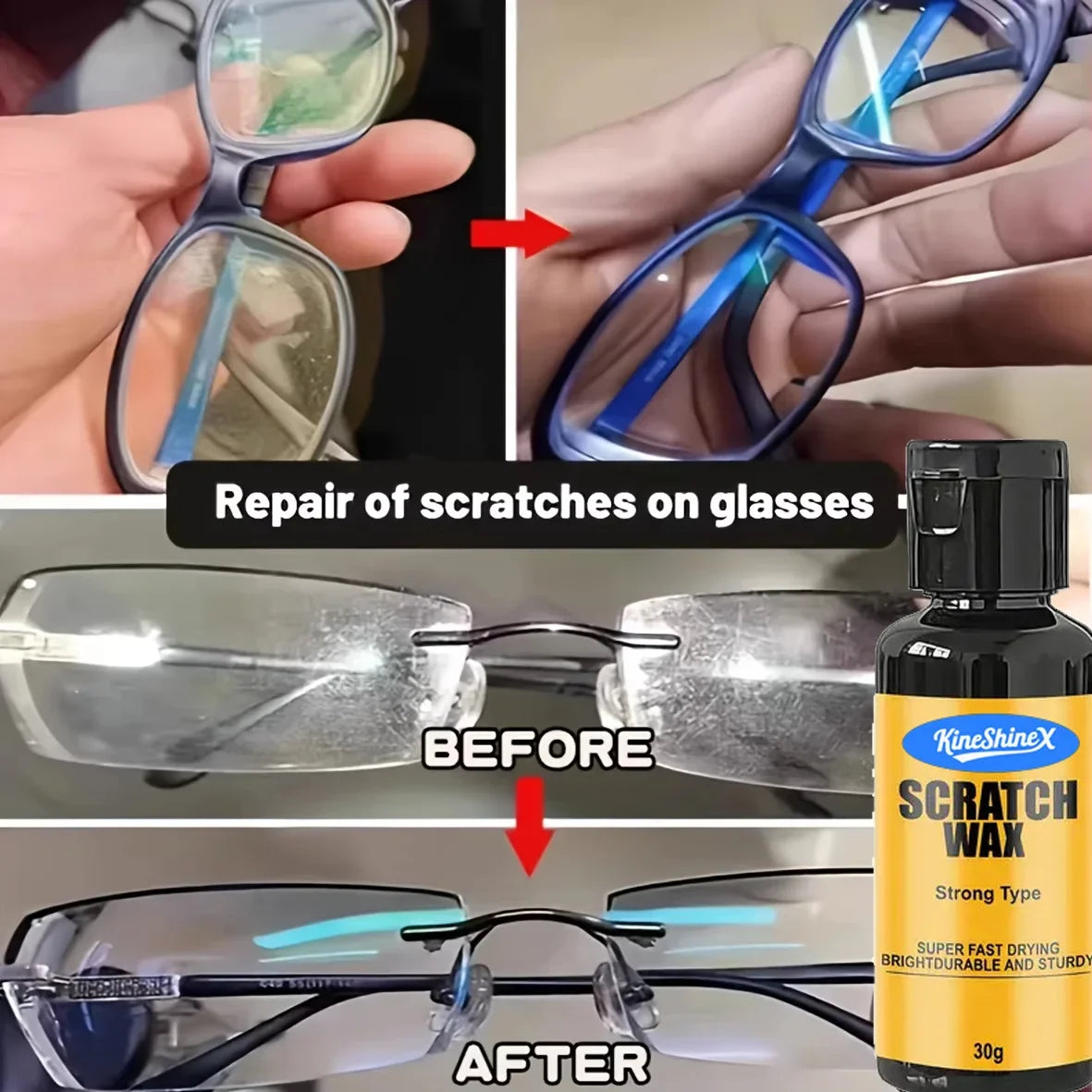 Glasses Restoration Resin: Repair cream for repairing glasses scratches, yellowing and wear, lens repair, automotive glass