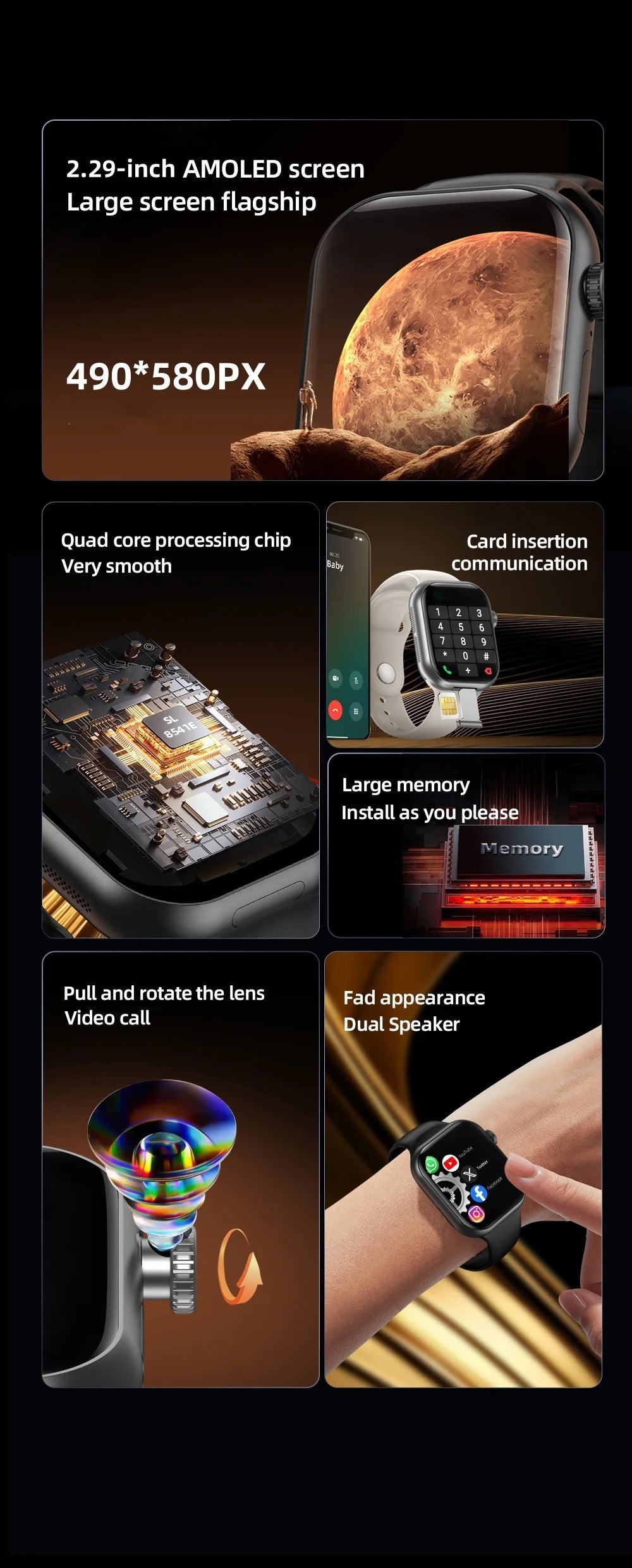 VP49 5G Smartwatch S12 Plus 5G LTE Android 13.0 Smart Watch With 190° Rotating Camera GPS WIFI Compass Play Store Sim Card Slot