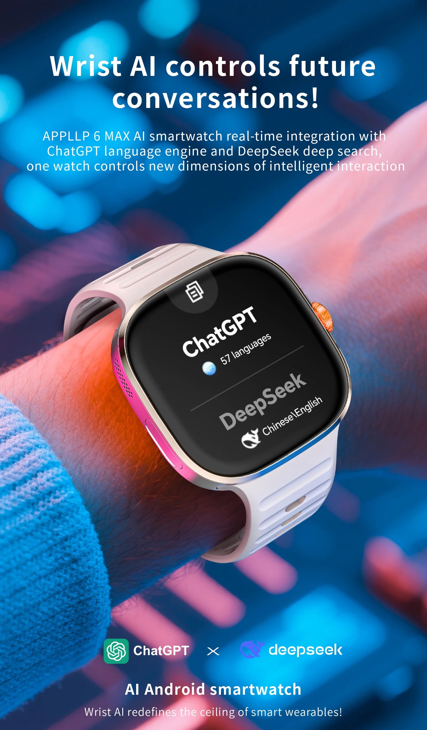 LOKMAT New APPLLP 6 MAX Android Smart Watch Phone Amoled Touch Screen Rotating Camera AI Translation Function Chatgpt