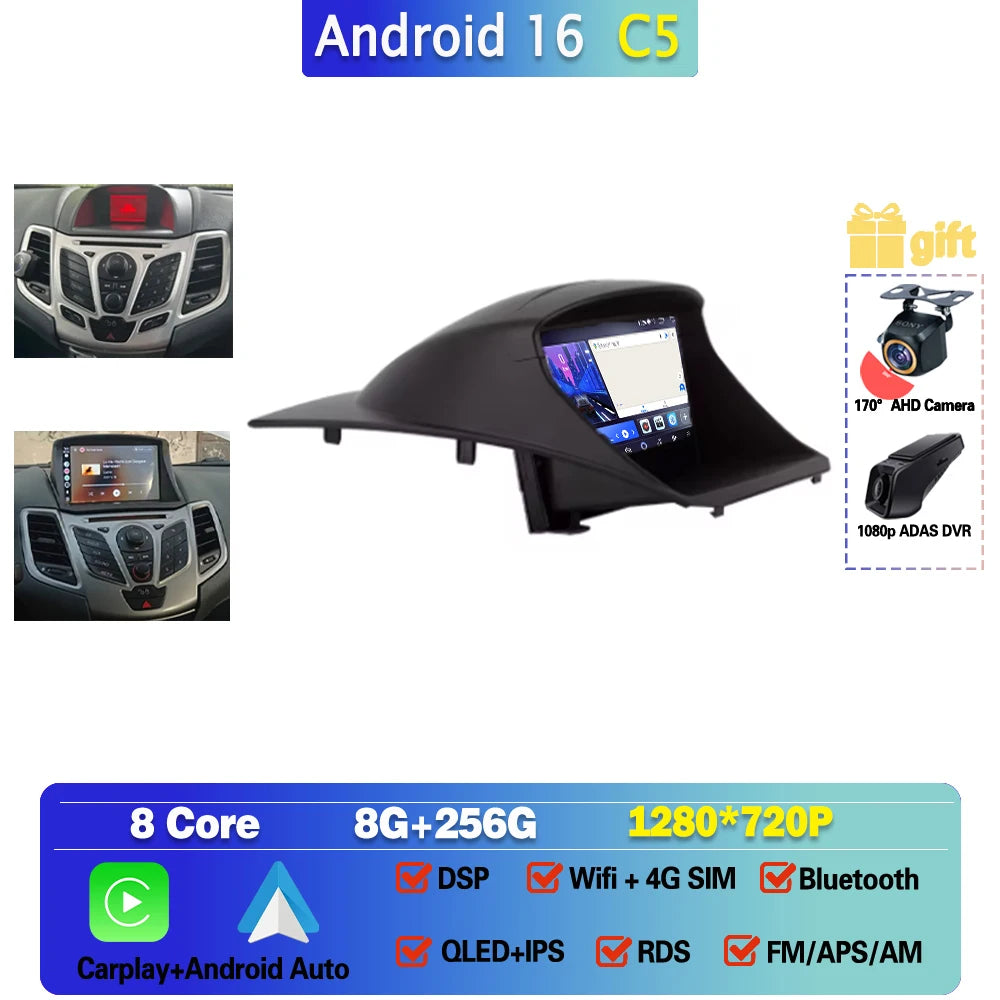 Car Stereo with Apple CarPlay & Android Auto, Compatible with Ford Fiesta Mk6 (2008-2019)