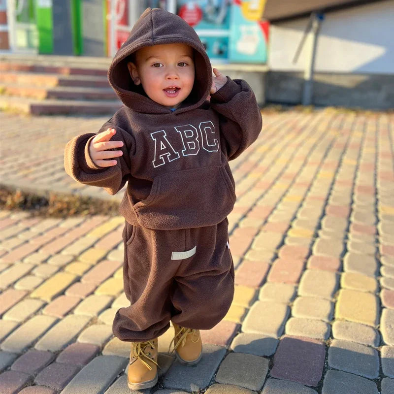 Kids Fleece Hoodie and Pants Set - Letter Print Winter Tracksuit - photo 2