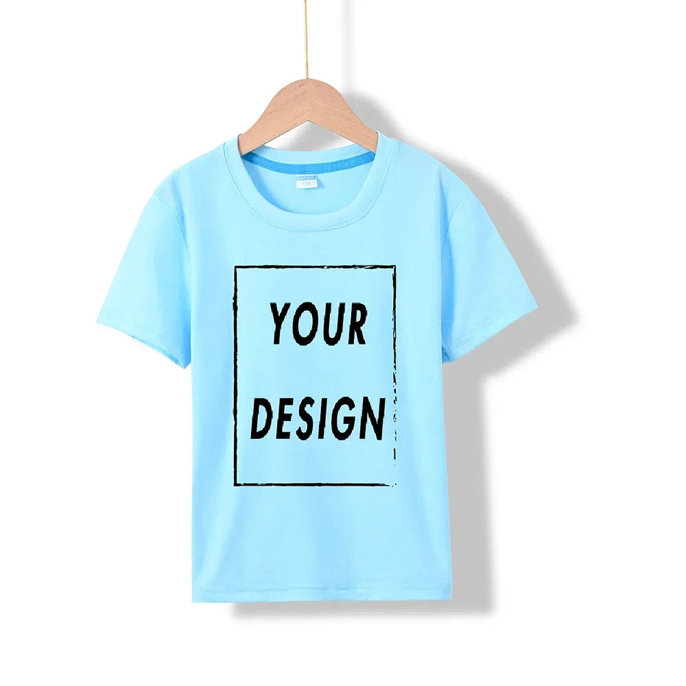 2025 Free Customized Front and Rear Logo Children's Cotton T-shirt, the Best Gift for Boys and Girls