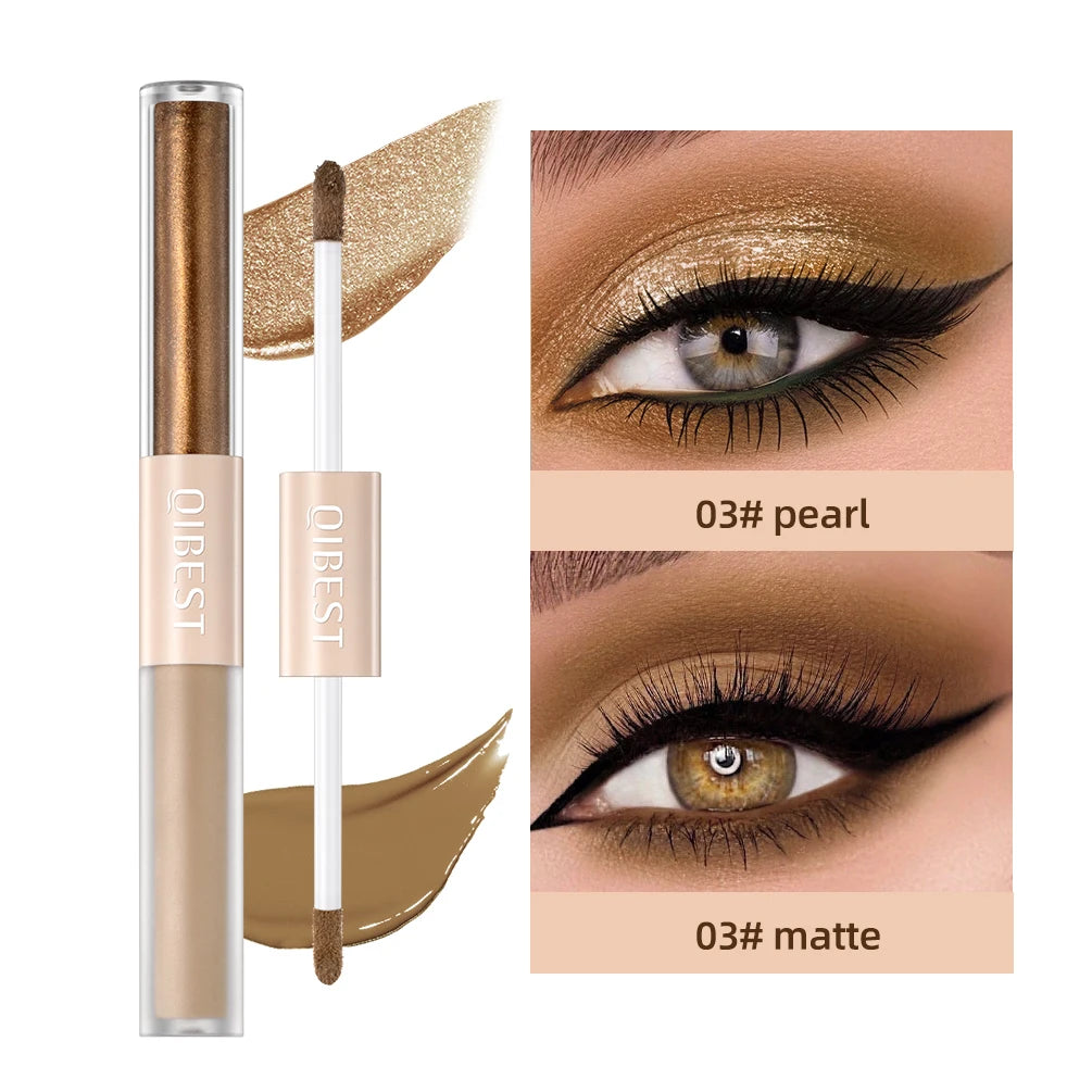 QIBEST Double End Glitter Matte Eye shadow Stick Pencil Eyeshadow Makeup Waterproof Bicolor Shimmer Cosmetics Beauty Makeup Tool