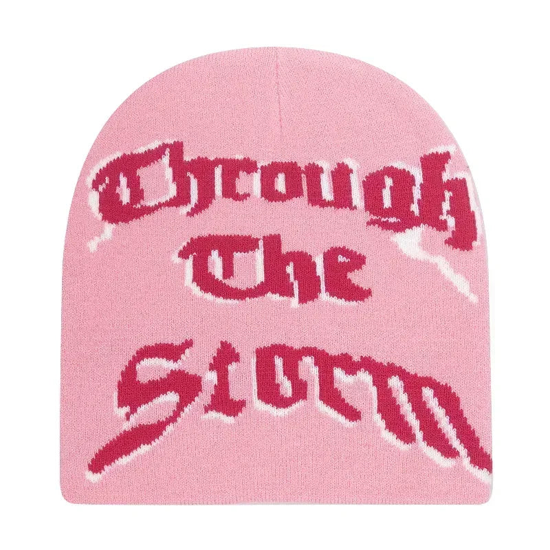 Y2K Letter Knit Beanie, Warm Ski Hat