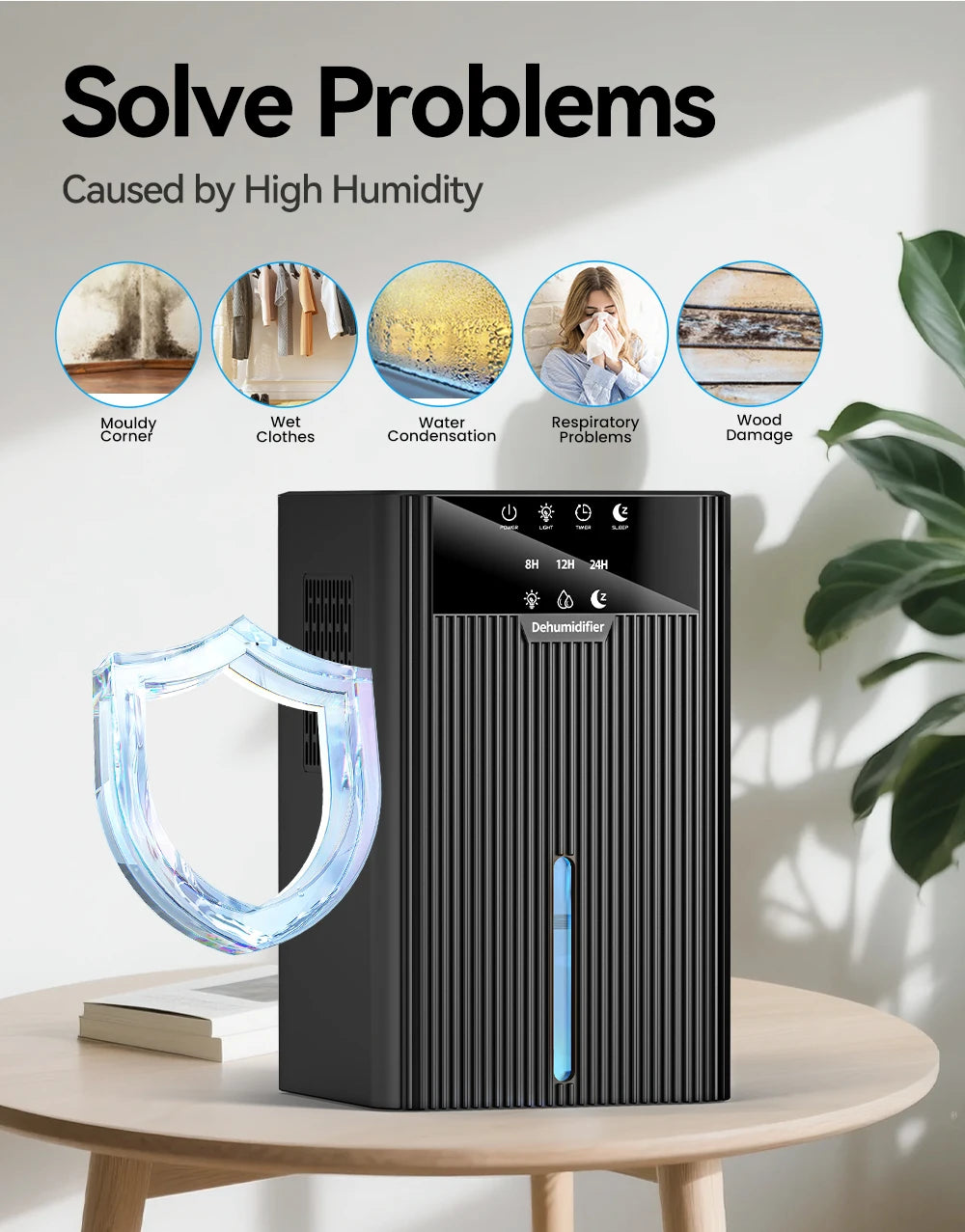 Portable Mini Dehumidifier 2.2L Water Tank for Living Room Bedroom Indoor Home Use - Efficient Air Moisture Absorber