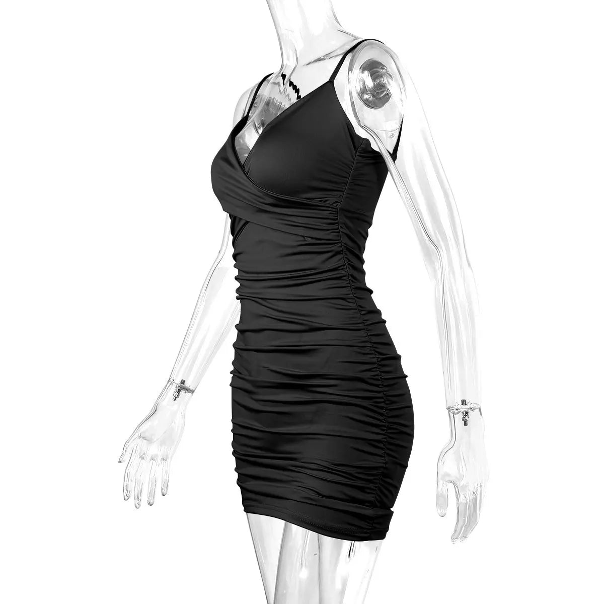 Summer New Slim Fit Bag Hip Short dress Spicy Girl Sexy V-neck Open Trench Fashion Pleated Dress slim