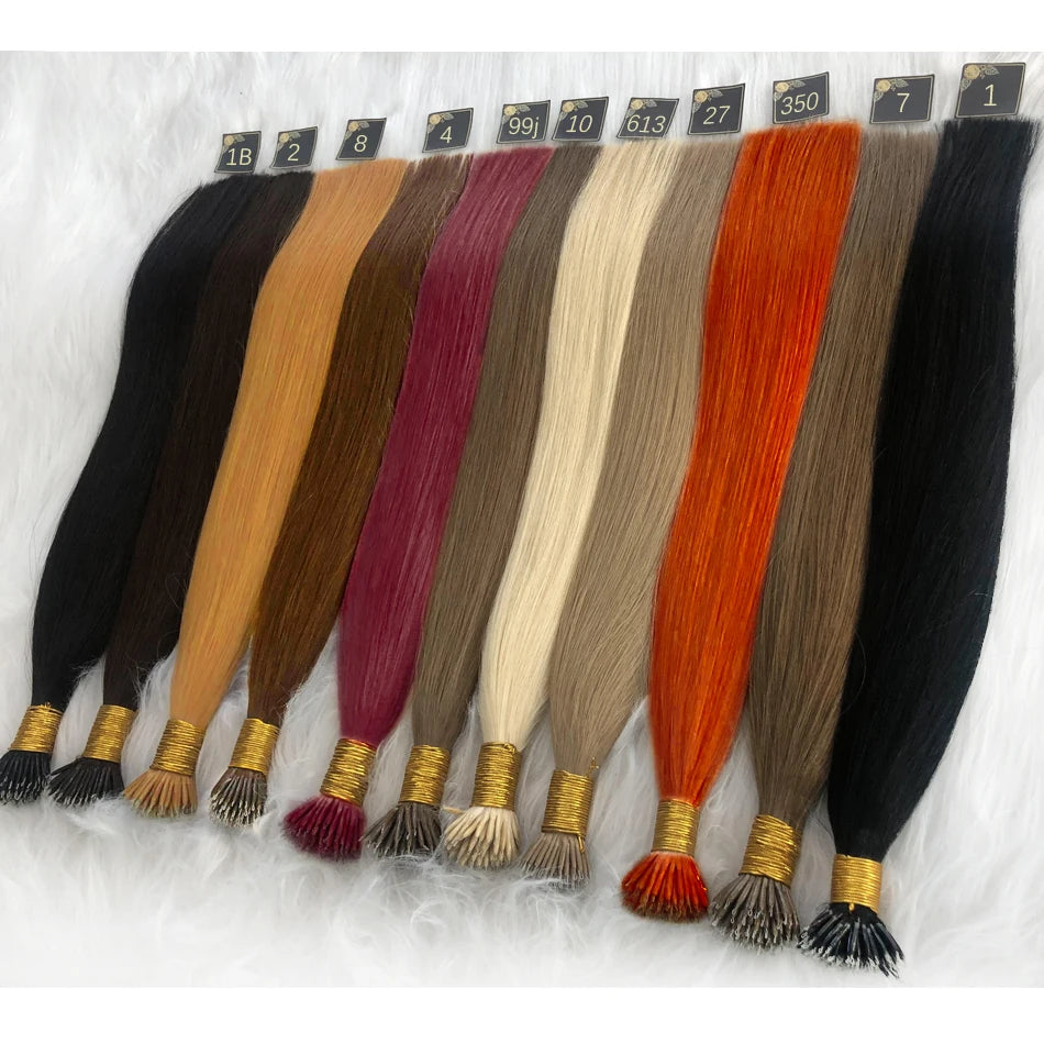 Straight Nano Rings Tip Hair Extension Ombre Natural Virgin 100% Human Hair Bulk Blonde Bundles Micro Beads Wholesale keratin