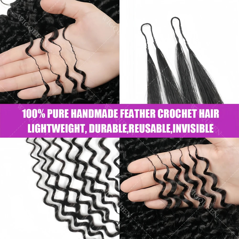 12A Deep Wave Crochet Hair Honey Blonde Highlight Ocean Wave Crochet Bulk Human Hair Extensions Curly Crochet Hair With String