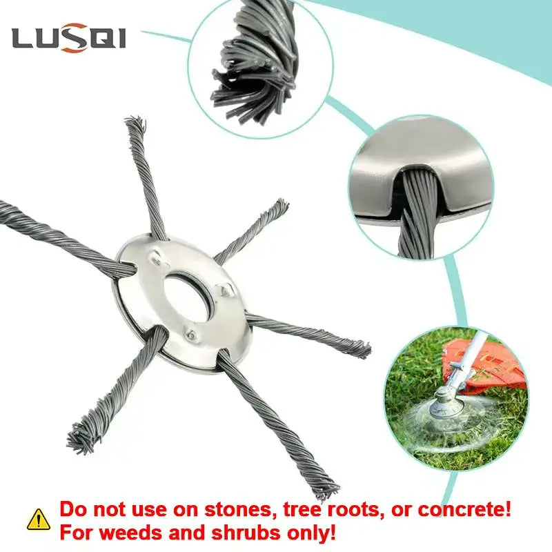 LUSQI 6/7inch Steel Wire Wheel Head Grass Trimmer Head Universal Weed Brush Fit Straight Shaft Brushcutter Removal Moss Rust