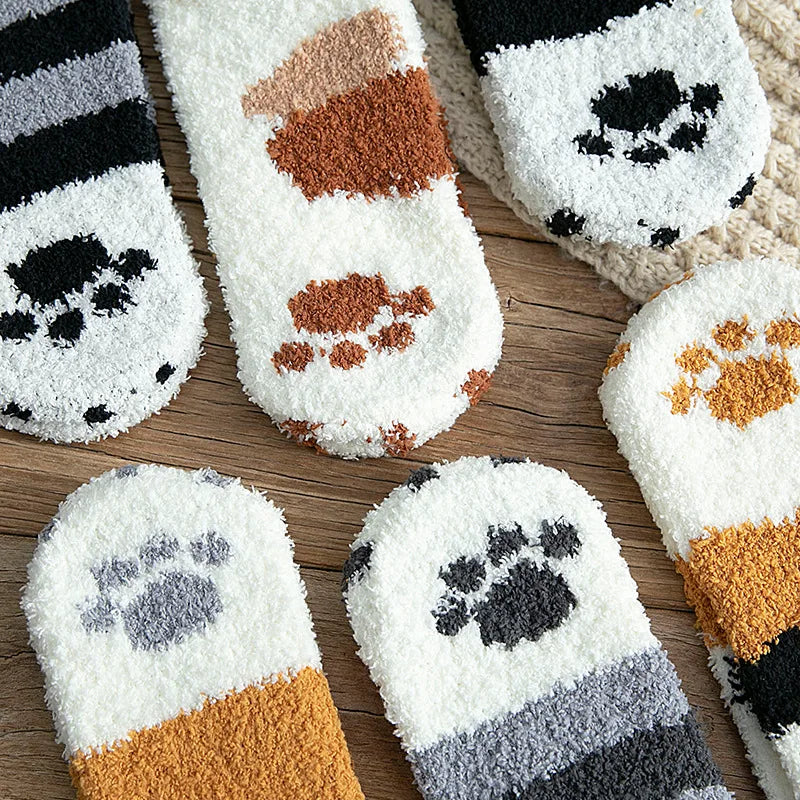 Women's Cat Paw Coral Velvet Socks