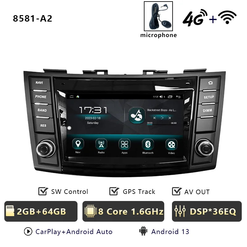 Android Car Stereo for Suzuki Swift 4 (2011–2016) — Wireless CarPlay, Android Auto, GPS, 4G, WiFi