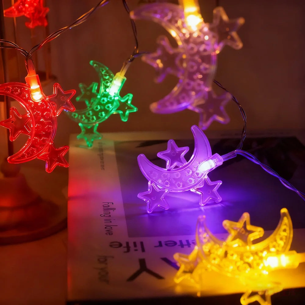 1pc Three Stars Moon String Lights - 59.06/118in LED Fairy Lights for Ramadan, Home Decor, Bedroom, Party, Islamic Festival