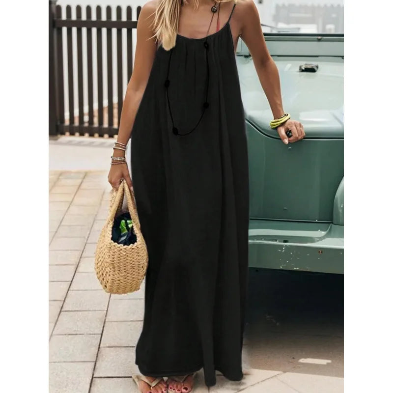 Women's Strapless Backless Maxi Lounge Dress — Loose Comfy Sleep Dress
