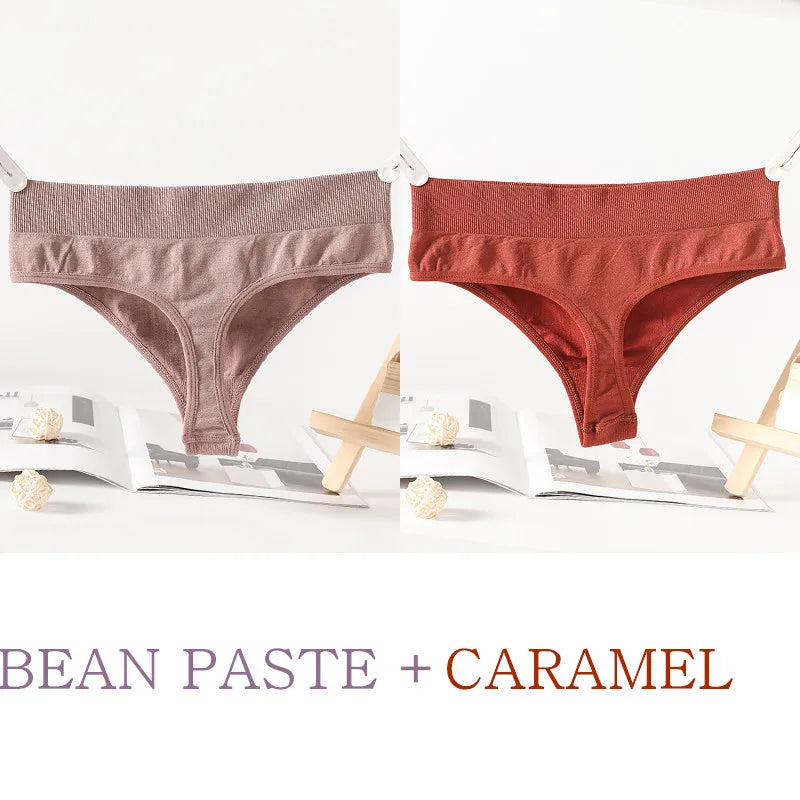 2PCS/Set G-String Seamless Panties Women Thongs Sexy Lingerie Solid Color Female High Waist Thongs Women's Underwear
