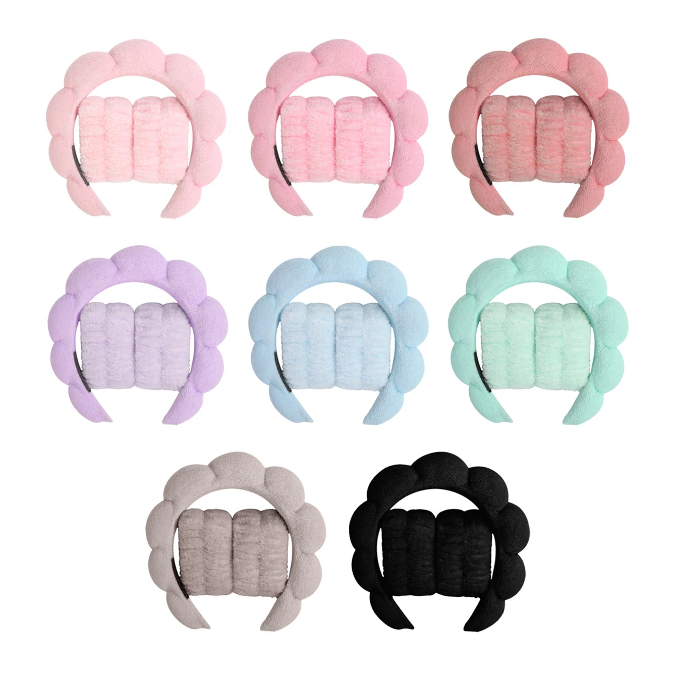 Spa Bubble Headband for Washing Face – Microfiber Puffy Scrunchie Wristband for Skincare & Makeup Routine