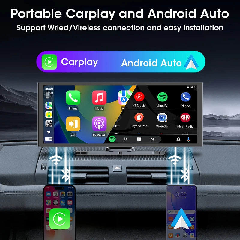 Develuck 11.26" 4K Portable Dash Cam & CarPlay Screen — Wireless Android Auto, 5G WiFi, GPS Navigation