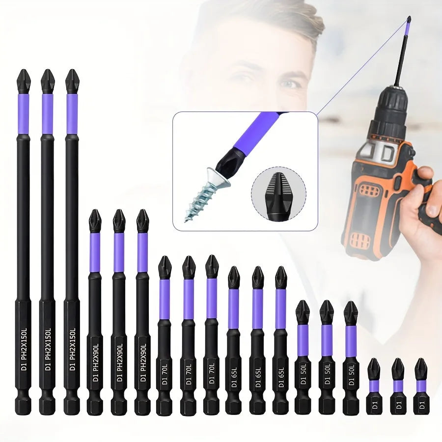 Magnetic Screwdriver Bit Set PH2 Phillips 25-150mm Anti-slip Shockproof Alloy Steel Impact Drill Bits for Outdoor Decoration