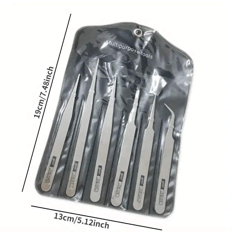 6Pcs/Set Stainless Steel Tweezers: Industrial Precision Repair Tool with Bent&Straight Tips, Ideal for Professional Repairs&DIY